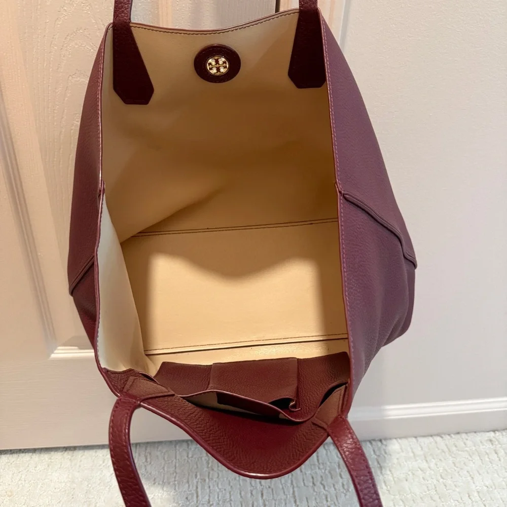 Tory Burch Deep Red Pebbled Leather Tote